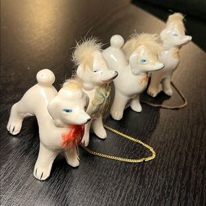 Two Pairs of Vintage Kitsch Chained Ceramic Poodle Puppy Dog Figurines